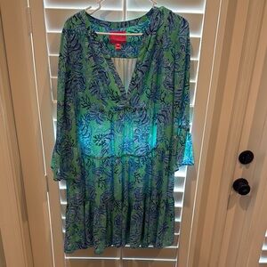 Vibrant Green and Blue Patterned Dress